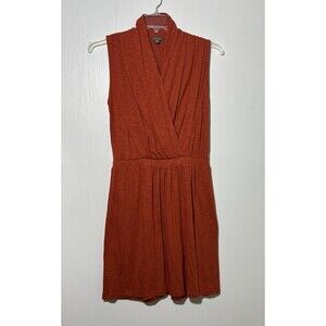 Lilla P Dress Womens Small Orange Pima Cotton Sleeveless Faux Wrap Knee Length